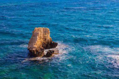 Monachus Monachus Kemerinin kıyısında. Cavo Greco pelerini. Ayia Napa, Kıbrıs. Akdeniz manzarası