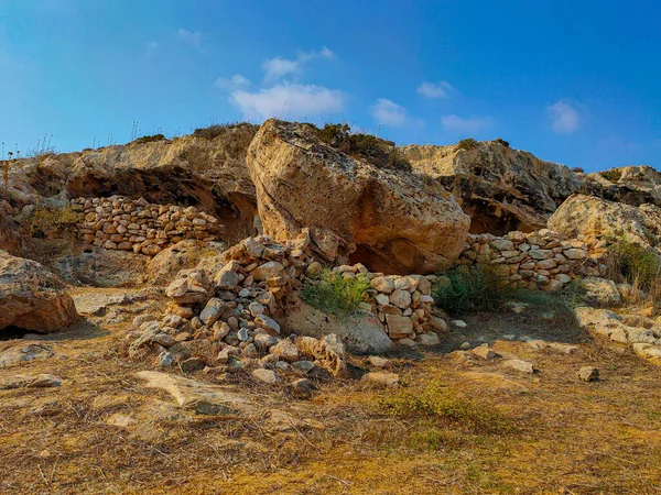 Paisagem Rochosa Natural Ayia Napa Chipre Perto Aqueduto Antigo — Fotografia de Stock