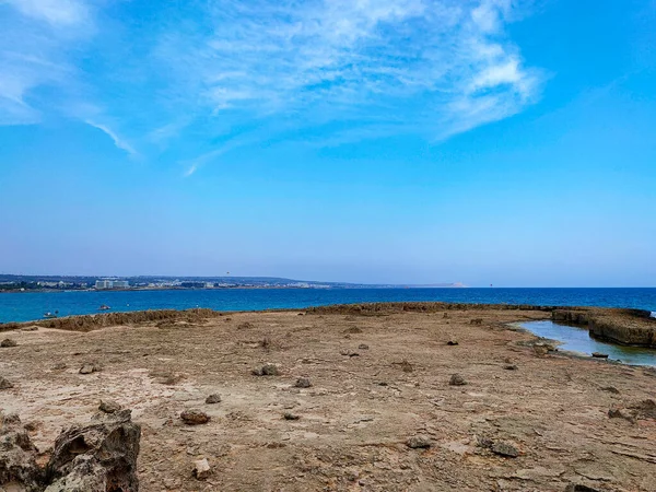 Spiaggia Rocciosa Del Mar Mediterraneo Ayia Napa Cipro Formazioni Pietre — Foto Stock