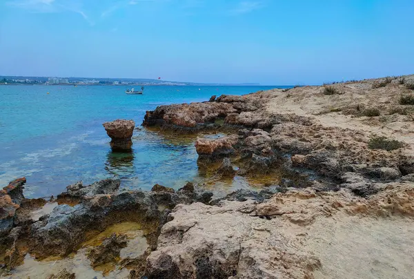 Praia Rochosa Ayia Napa Chipre Mar Mediterrâneo Verão — Fotografia de Stock