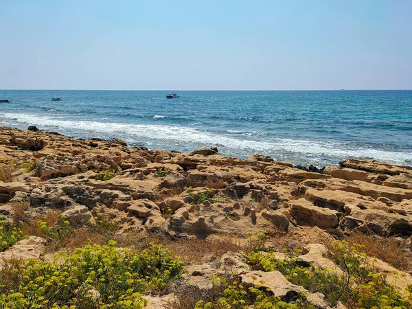 Paesaggio Mediterraneo Ayia Napa Cipro Cipriano Riva Con Spiaggia Rocciosa — Foto Stock