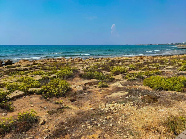 Paesaggio Mediterraneo Ayia Napa Cipro Cipriano Riva Con Spiaggia Rocciosa — Foto Stock