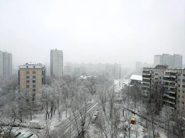 Moskva Rusko Ledna 2020 Pohled Obytnou Oblast Během Sněžení Všechno — Stock fotografie