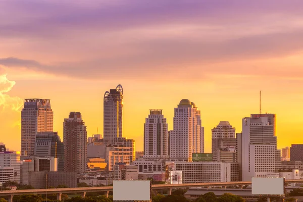 Public buildings and skyscrappers in the business area of Bangkok, Thailand.