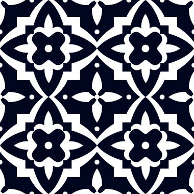 Mavi renkli vektör oryantal desen. Kiremit veya Hollandalı Döşeme tarzı. Türk desen