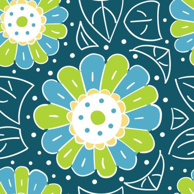 papatya, papatya saf tarzı ile Seamless modeli. Koyu arka plan üzerinde stilize çiçekler. Basit çiçek deseni