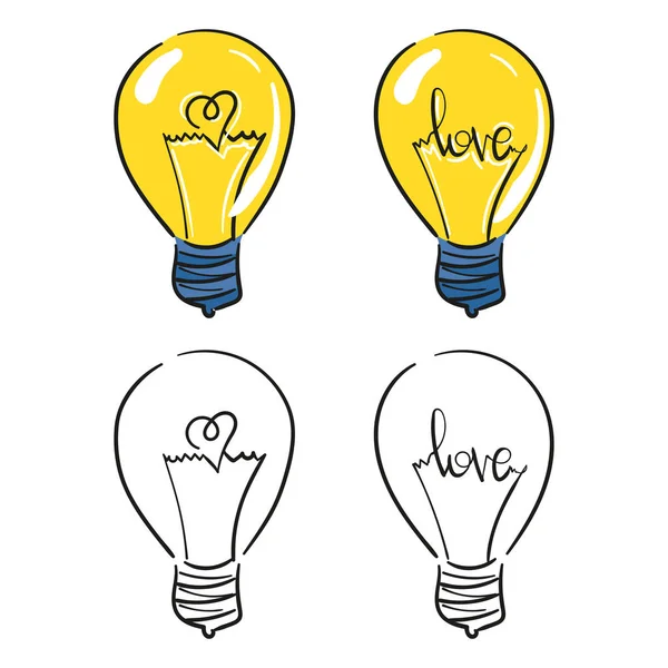 Vector light bulb, symbol of heart and love ,symbol of innovation and good ideas — Stock Vector