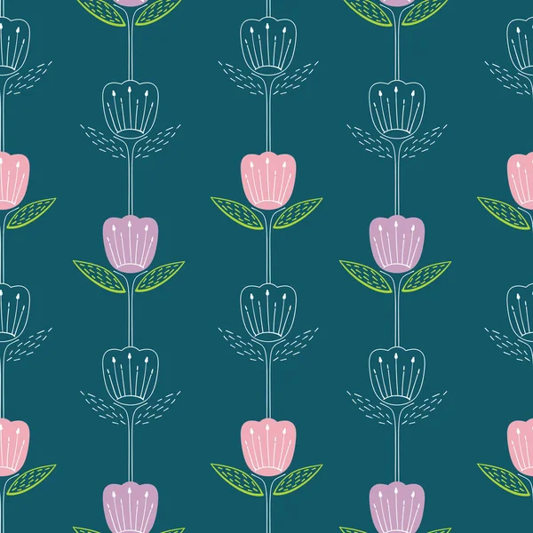 Motif Sans Couture Avec Différentes Plantes Feuilles Style Naïf Fleurs — Image vectorielle