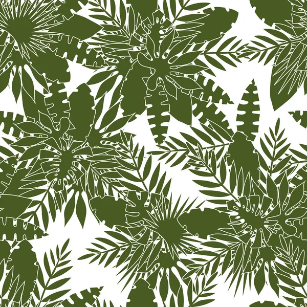 熱帯の葉のシームレスなパターンは ビンロウジュの Palm ファンやし 実際に Babana フィロデンドロン モンステラの葉のベクトル図 — ストックベクタ