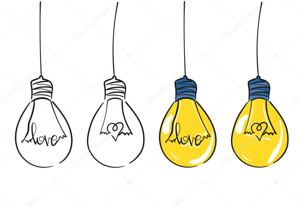 Vector light bulb, symbol of heart and love ,symbol of innovation and good ideas