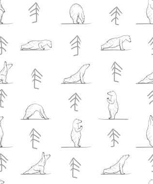 komik yoga kutup ayısı seamless modeli, fitness beyaz ayılar, yoga pozlar, Surya Namaskara meditasyon ile. Ashtanga kursuna katıldıktan sonra vinyasa yoga poses