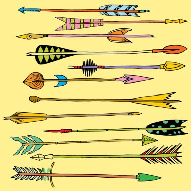 El çekilmiş ethnicpattern tasarım için oklarla, aşiret okları, rustik dekoratif okları, hippi ve boho stil vektör çizim ile seamless modeli