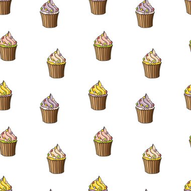 Cupcake vektör desen. Cupcake desen arka plan. Cupcake vektör. Vektör çizim.