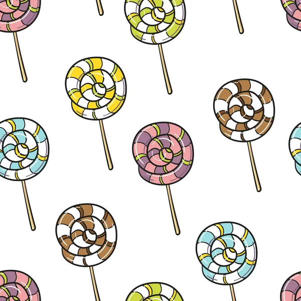 Seamless pattern with sweets swirl lollipop. Sweet dessert pattern for wrapping paper and textile, fabric for print — Stock Vector