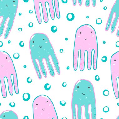 Pembe ve mavi ahtapot, şirin basit tasarımı ile Seamless modeli. İçin duvar kağıtları, web arka plan, tekstil, kumaş, sarma, tasarım çocuklar. Bebek Çocuk pozisyonu.