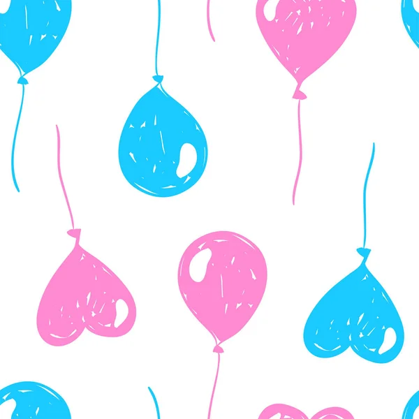 Luftballons einfache Sketche gezeichnet Hand nahtlose Muster mit leuchtenden Farben. für Tapeten, Webhintergrund, Textil, Verpackung, Stoff, Kinderdesign — Stockvektor