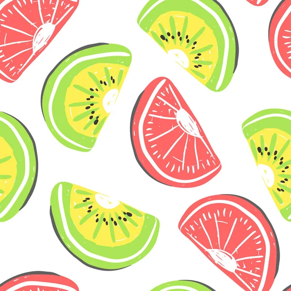 Kiwi y toronja patrón sin costura. kiwi fresco y pomelo, frutas tropicales desintoxicación de verano — Vector de stock