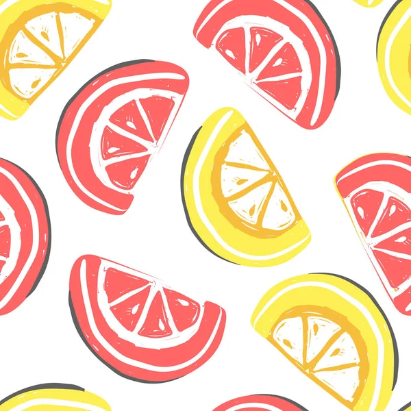 Modèle sans couture de pamplemousse et de citron. Pamplemousse et citron vert frais, fruits tropicaux détox d'été — Image vectorielle