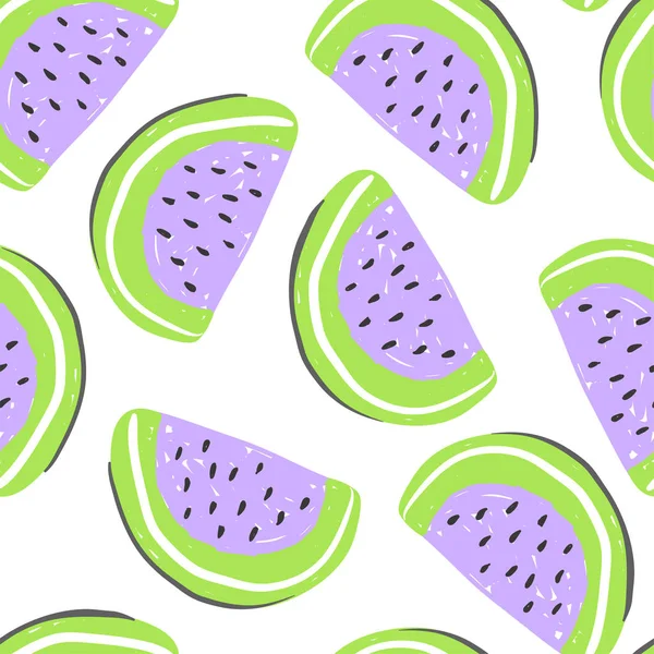 Wassermelone nahtlose Muster. frische lila Wassermelonen, tropische Früchte Sommerentgiftung — Stockvektor