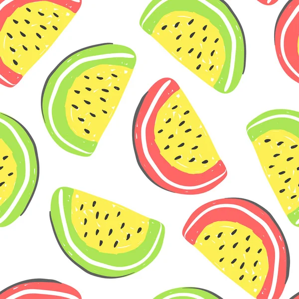 Melon d'eau et fruits exotiques motif sans couture. Melons d'eau frais et orange, fruits tropicaux détox d'été — Image vectorielle