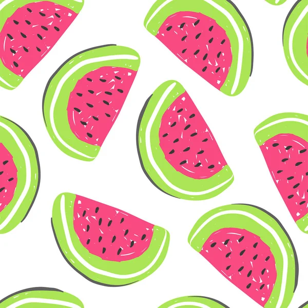 Melon d'eau et fruits exotiques motif sans couture. Pastèques magenta fraîches, fruits tropicaux détox d'été — Image vectorielle