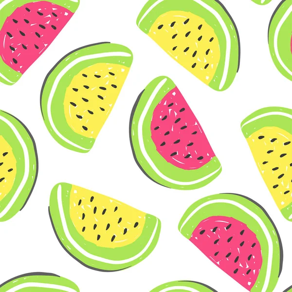 Melon d'eau et fruits exotiques motif sans couture. melons d'eau frais et orange, fruits tropicaux détox été multicolore — Image vectorielle