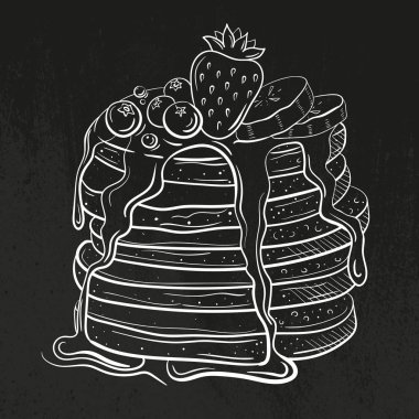 fikir tatlım ya tereyağı gözleme. Tepesi ile çilek, curant ve yaban mersini, muz. Küçük börek sketh tarzı, çizgi resim yığını