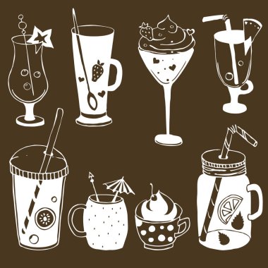 Tek renkli kokteyl seti, fruts ve çilek ile komik kokteyller,