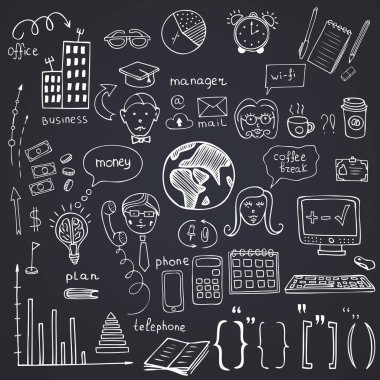 İş el çizilmiş doodle infographics için profesyonel kablosuz ayarla.