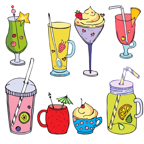 Kleurrijke cocktail set, grappige cocktails met fruts en bessen, — Stockvector