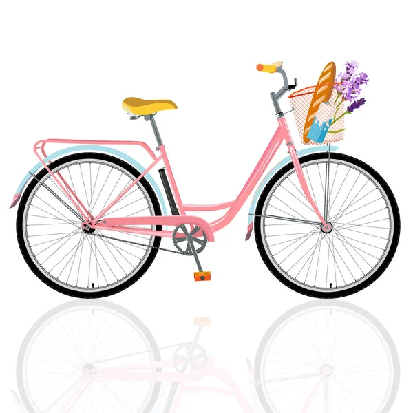 Bicicleta detalhada, bicicleta romântica com flores, bicicleta para o café da manhã — Vetor de Stock
