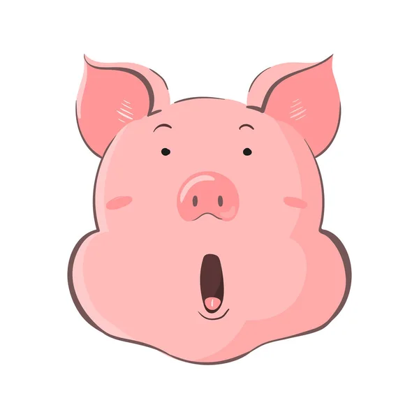 Porträtt av en gris. Nasse huvud med känslor. Söt piggy undra överraskning — Stock vektor