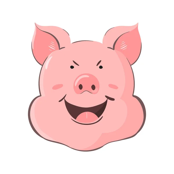 Portrait of a pig. Piglet head with emotion cunning. Cute piggy sly — Stock Vector