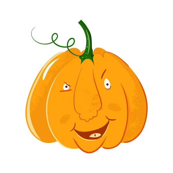 Vector pompoen hoofd portret met sluwe glimlach emoties voor de Halloween viering. schattige cartoon kalebas sluwe geïsoleerd op een witte achtergrond Jack lantaarn — Stockvector