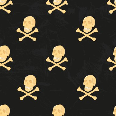 Vektör insan iskelet seamless modeli ile kafatası ve kemiklerin. İçin duvar kağıdı, wrappingpaper, kumaş yazdırın. Cadılar Bayramı partisi için karanlık ürkütücü ve korku arka planda