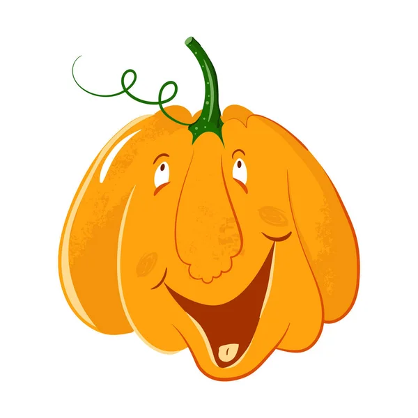 Vektor-Kürbiskopf-Porträt mit fröhlichen Emotionen zur Feier von Halloween. Kürbis lacht, lächelt, lacht. Lebende Kürbisfigur. — Stockvektor
