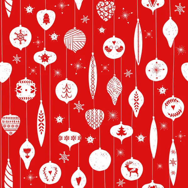 Red simple christmas balls for holiday celebrations Scandinavian Nordic style. Christmas, new year toys. Seamless pattern of christmas balls with simple decoration hand drawn. For holiday wrapping