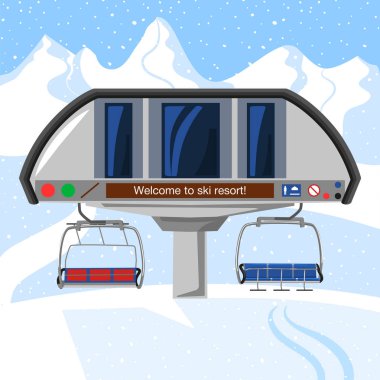 Ski resort tatil, teleferik istasyonu. Kış açık tatil etkinlik spor kış dağ manzaralı Alpler'de, manzara. Kayak Merkezi Infographic
