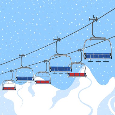 Ski resort tatil, teleferik. Kış açık tatil etkinlik spor kış dağ manzaralı Alpler'de, manzara. Ski resort el ilanı reklam için şablon. Web banner arka plan