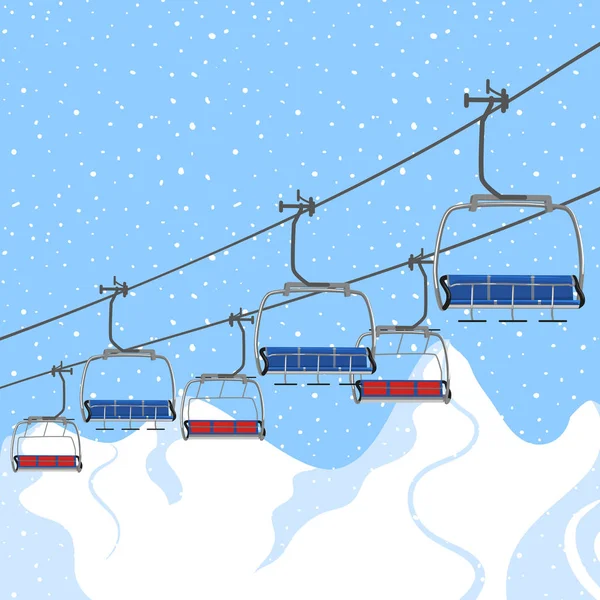 滑雪度假胜地, 滑雪缆车。冬季户外假日活动在阿尔卑斯山, 景观与冬季山景。滑雪胜地传单广告模板。网页横幅背景 — 图库矢量图片