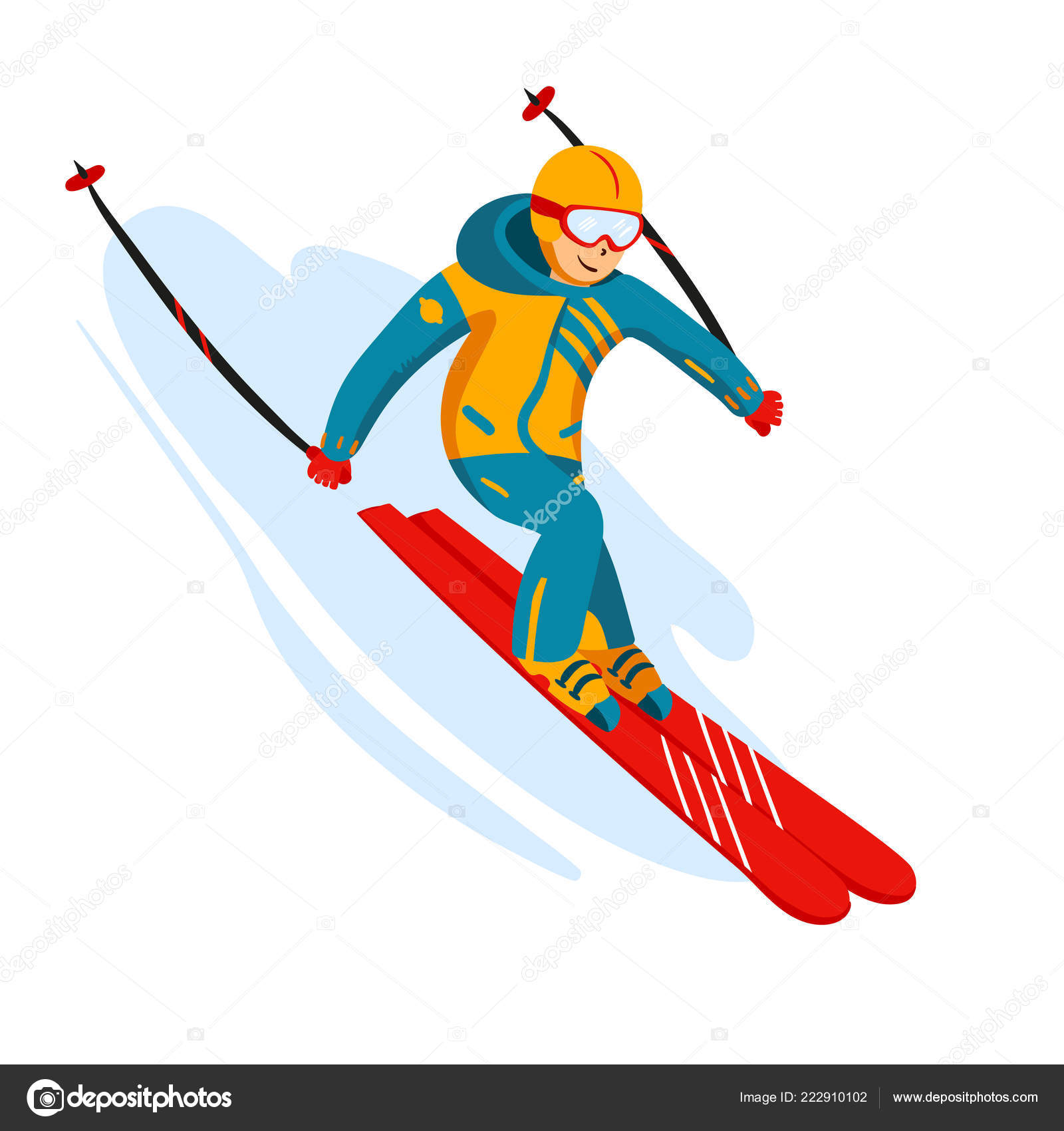 Vector skier cartoon flat style. Man in the ski resort. Winter sport ...