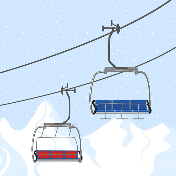 Estância de férias de esqui, elevador de esqui. Inverno atividade de férias ao ar livre esporte em alpes, paisagem com vista para a montanha de inverno. Modelo para publicidade de folheto de estância de esqui. Fundo do banner da Web — Vetor de Stock