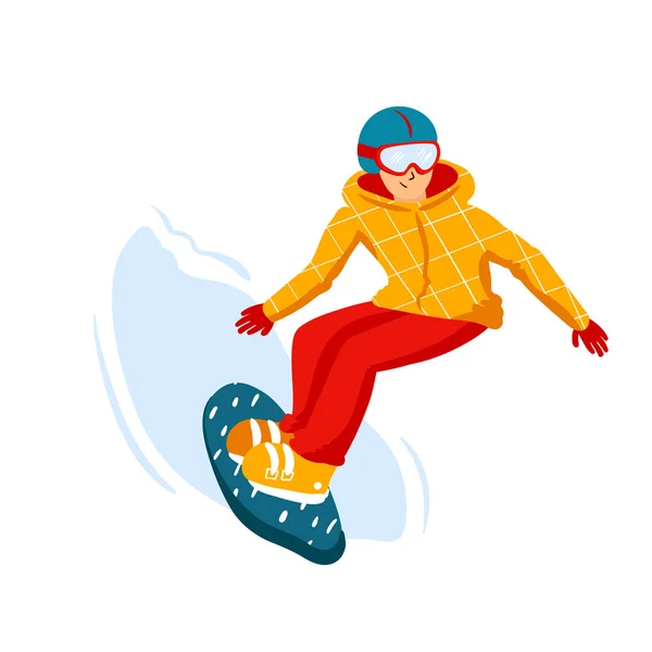 Dessin animé snowboard riders, les hommes. Activités sportives d'hiver en montagne, vacances en station de ski. Illustration vectorielle dans un style plat simple . — Image vectorielle