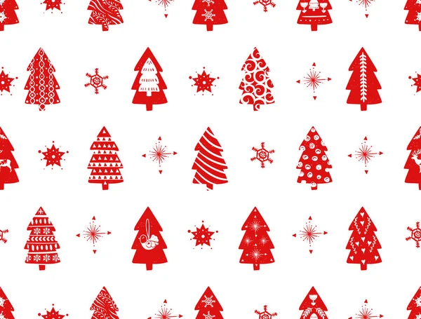 Tatil kutlamaları İskandinav İskandinav stili için kırmızı basit Noel köknar ağacı. Noel, yeni yıl dekorlar. Dikişsiz desen, basit dekorasyon elle çizilmiş