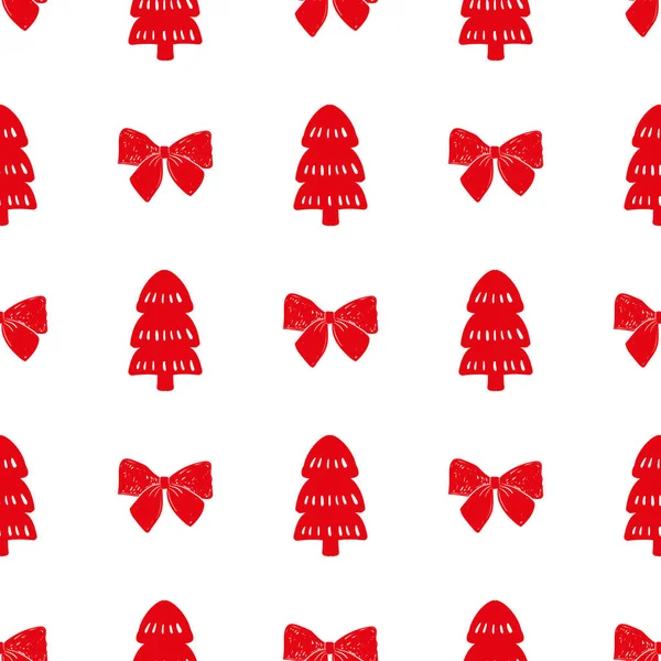 빨간 간단한 크리스마스 전나무 나무 휴가 축 하 북유럽 스 칸디 나 비아 스타일. 크리스마스, 새 해 장식입니다. 완벽 한 패턴, 간단한 장식 손으로 그린 — 스톡 벡터