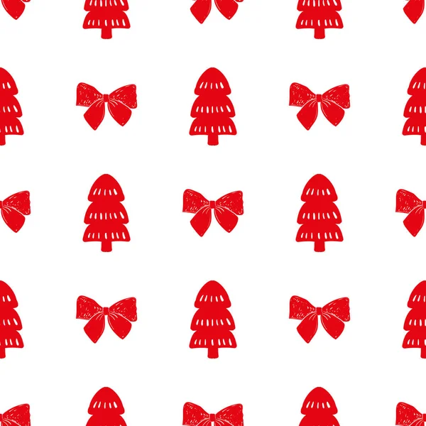 Red simple Christmas fir tree for holiday celebrations Scandinavian Nordic style. Christmas, new year decors. Seamless pattern, simple decoration hand drawn