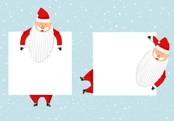 Plantillas de dibujos animados de Santa Claus conjunto. Divertido personaje feliz de Santa, regalo, regalo, alegría y saludo. Para la invitación de año nuevo, tarjetas, banners, etiquetas y etiquetas — Vector de stock