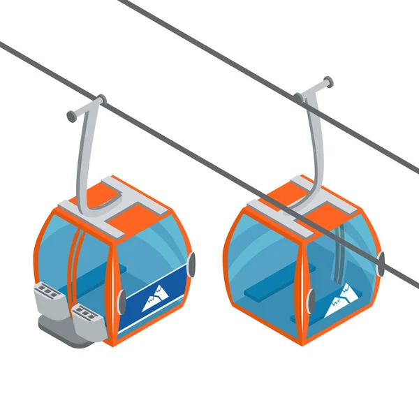 Telesilla Gondolas en movimiento. Aislado sobre fondo blanco. Ilustración del transporte de invierno para el folleto publicitario, tarjeta postal o pancarta — Vector de stock