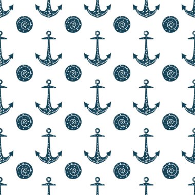 Çapa ve kabukları ile sorunsuz okyanus arka plan. Yaz vektör tasarımı. Desen dolgularını için duvar kağıtları, desen dolgularını, duvar kağıdı, baskı için elbise, elbise için ambalaj kağıdı yazdırma