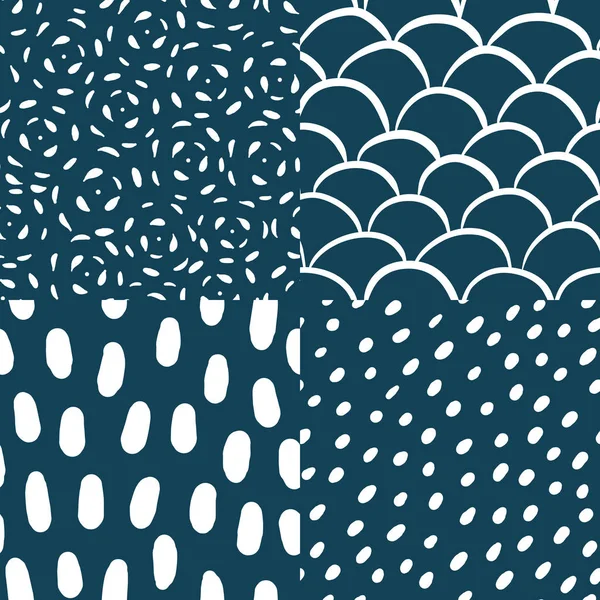 北欧風のシームレス パターンを設定します。壁紙、ギフトの紙、繊維、紙の印刷のための抽象的なパターン。2 色のパターンの暗い青色の背景 — ストックベクタ